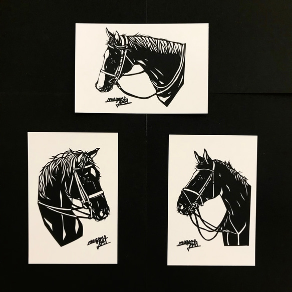 横顔が美しい馬　ポストカード3枚セット（原画） 2枚目の画像