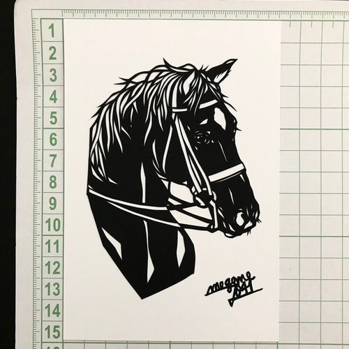 横顔が美しい馬 ポストカード3枚セット（原画） 切り絵