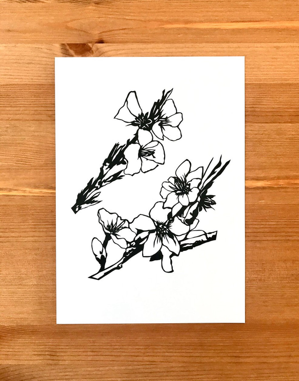 春の到来・桃の花　切り絵ポスター（原画） 2枚目の画像