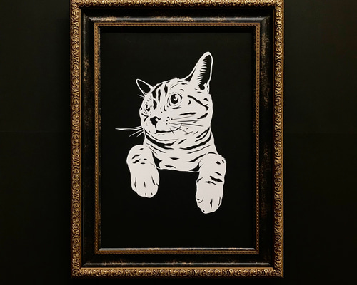 チーター　額付　猫　原画 チーター 額付 猫 原画