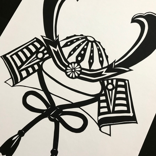 端午の節句 兜・花菖蒲 切り絵ポスターセット（原画） 切り絵