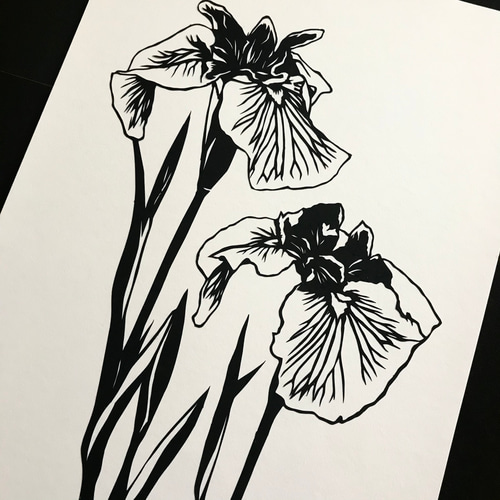 端午の節句 兜・花菖蒲 切り絵ポスターセット（原画） 切り絵