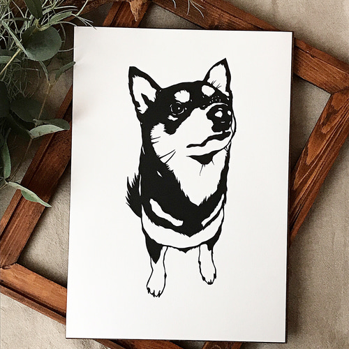 おねだりする黒柴犬 切り絵ポスター（原画） 切り絵 megane041 通販