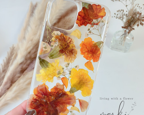 Marieページ⭐︎押し花ケース マリーゴールドの押し花ケース スマホケース・カバー Marki 通販