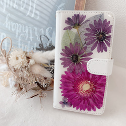 New 押し花ケース 〜Gerbera〜purple 手帳型 1枚目の画像