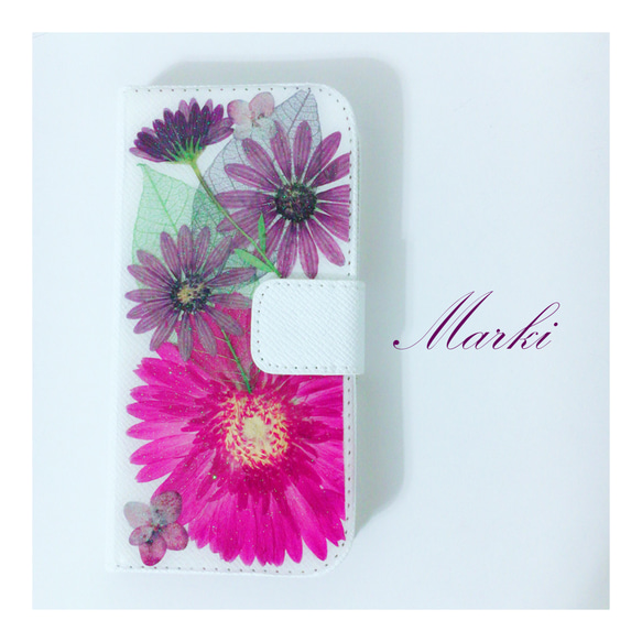 New 押し花ケース 〜Gerbera〜purple 手帳型 2枚目の画像