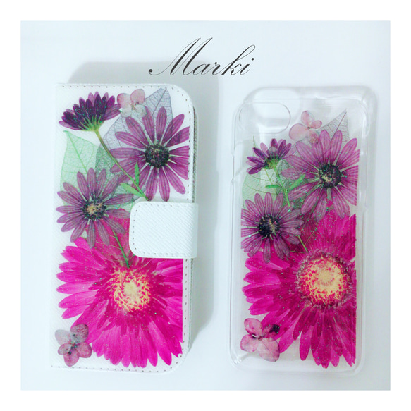 New 押し花ケース 〜Gerbera〜purple 手帳型 4枚目の画像