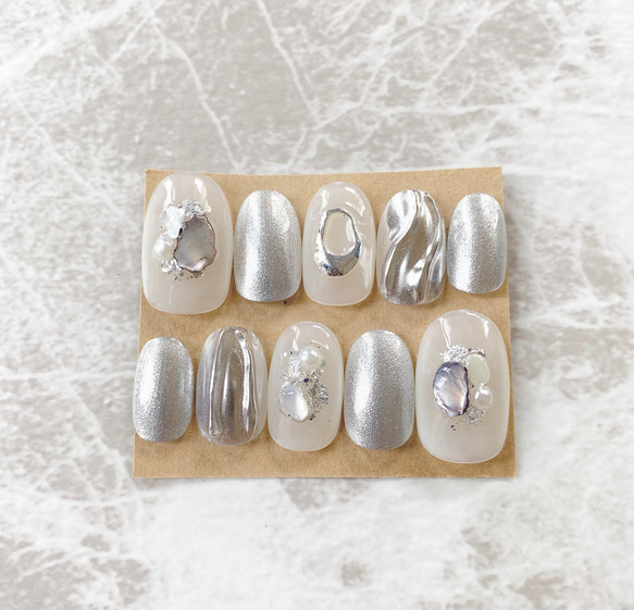 #003 シアーホワイトネイル　ネイルチップ　ニュアンスネイル　ミラーネイル 0_edf34e2580143069e07ffd8c60fe