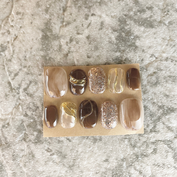 ブラウン ミラー ラメ ニュアンスネイル ベリーショート ジェルネイル  