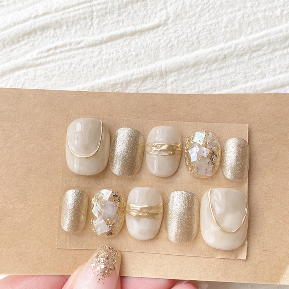 ミルクティー ミラー ニュアンスネイル ネイルチップ 入学式 卒業式  