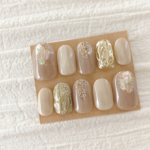 no.023 ベージュ ゴールド 結婚式 成人式 振袖 卒業式 ネイルチップ no.023 ベージュ ゴールド 結婚式 成人式 振袖 卒業式 ネイルチップ no
