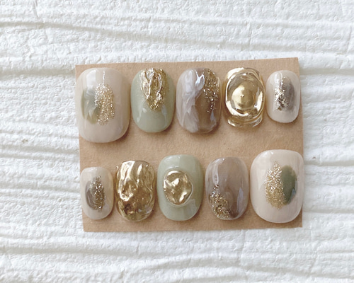 【オーダー】ネイルチップ　振袖袴　和装　卒業式　前撮り　金箔　ニュアンスミラー 現品販売 ニュアンスネイル ネイルチップ 卒業式 前撮り 成人式