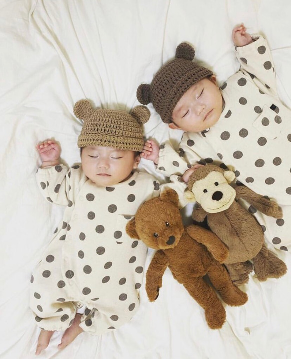 ハンドメイド くま耳帽子 コットン100% 帽子(ベビー・キッズ  