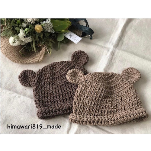 ハンドメイド くま耳帽子 コットン100% 帽子(ベビー・キッズ  