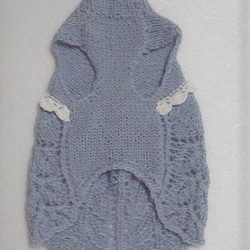 水色のアルパカ糸で編んだドレス風セーター(4S-1922) 3枚目の画像