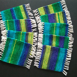 カラフルなつづれ織りのコースター　（２枚セット） 1枚目の画像