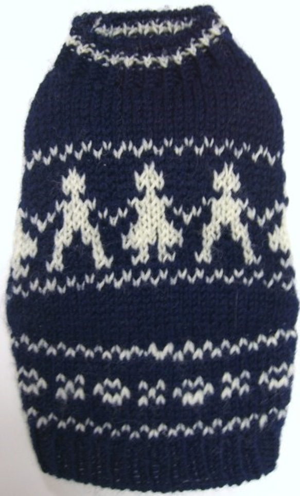 紺色に白の編み込み柄のセーター(4S-1728) 3枚目の画像