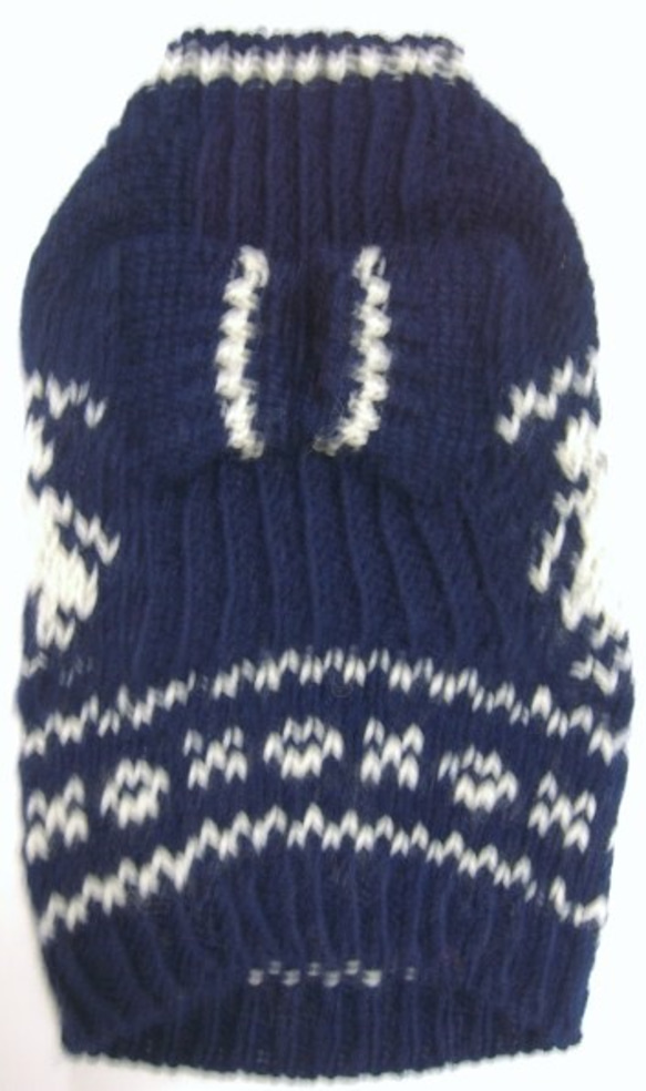 紺色に白の編み込み柄のセーター(4S-1728) 4枚目の画像