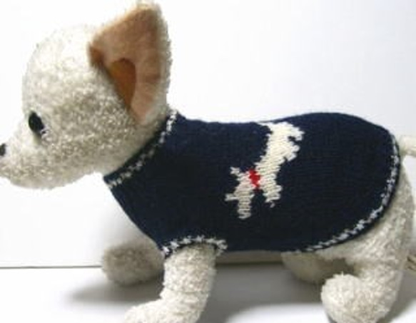 紺色に白のワンちゃんの編み込みセーター(4S-1316) 1枚目の画像