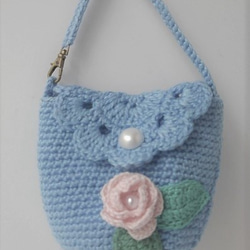 バラの花のブルーの小さなバッグ型ポーチです(ky-bag-5) 2枚目の画像