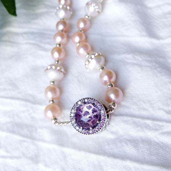 天然珍珠幸運紫水晶潘多拉手鏈個性精美手串925銀飾 第3張的照片
