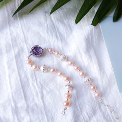 天然珍珠幸運紫水晶潘多拉手鏈個性精美手串925銀飾 第4張的照片