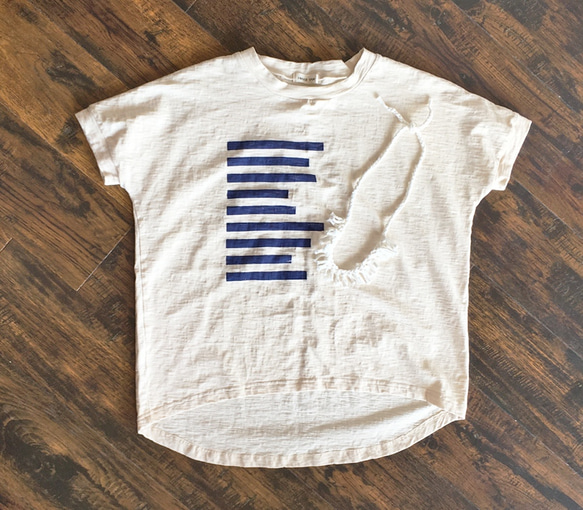 スラブ天竺ドルマンワイドTee&コットンレイ2点セット/NAVY BORDER 4枚目の画像