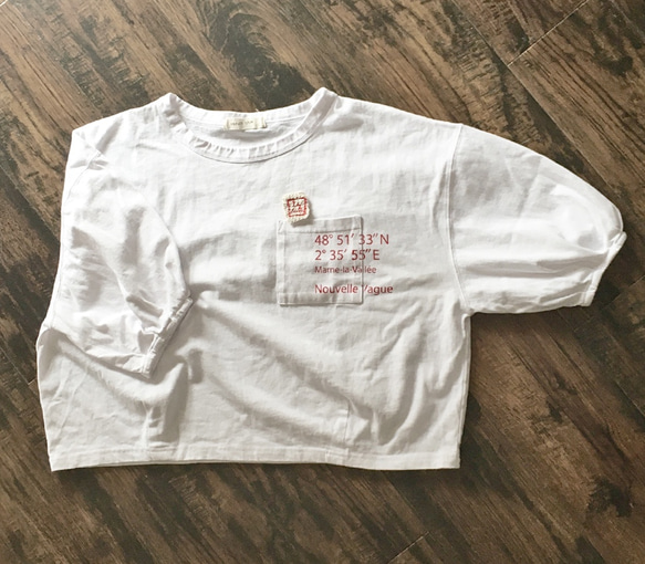 クロシェブローチ付きオープンエンドワイドTee/WHITE 4枚目の画像