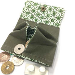 カツラギ生地で作った小銭のためのコインケース（カーキ） 3枚目の画像