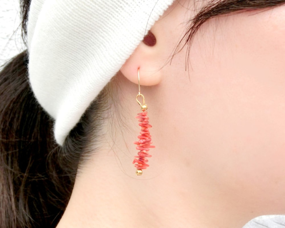 14kgf /非正式秋天紅珊瑚耳環/耳環 第2張的照片