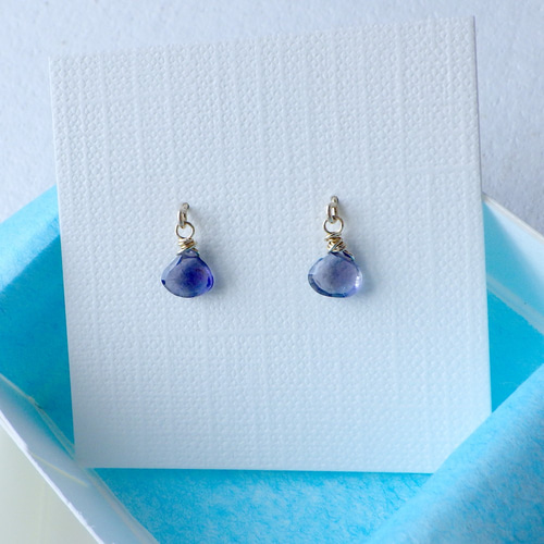 14kgf アイオライトのマロン粒ピアス イヤリング ピアス（スタッド・一