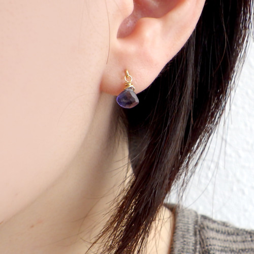 14kgf アイオライトのマロン粒ピアス イヤリング ピアス（スタッド・一