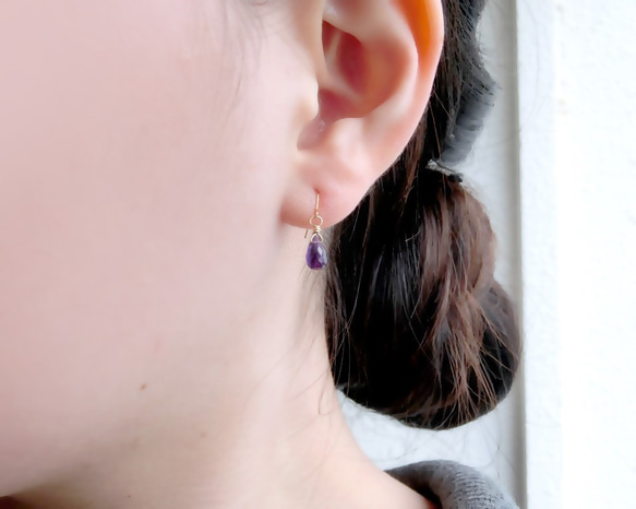 14kgf紫水晶吊鉤耳環 第2張的照片