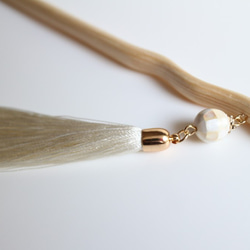 tassel hair stick＊white＊手彫りのかんざし＊ひのき＊モザイクシェル＊タッセル 4枚目の画像