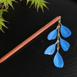 blue＊fairy hair stick＊木のかんざし＊花びらみたいなフェザー 10枚目の画像