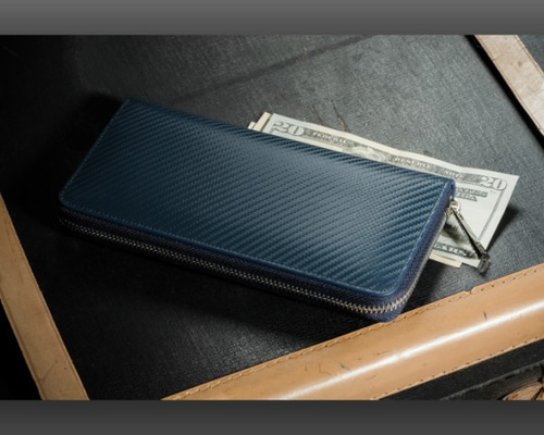 ハンドメイド レザー長財布 ネイビー 革財布