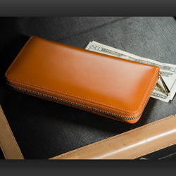 再販　コードバン調スプリットレザーの長財布　キャメル　値下げしました　【ギフトに最適】(wallet-04) 1枚目の画像