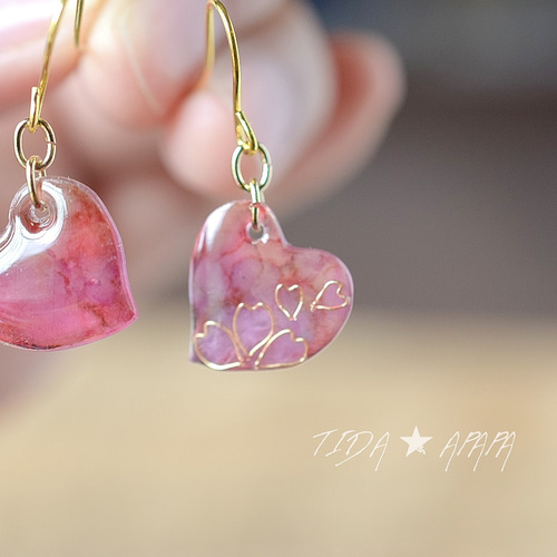 ﾌﾟﾗ板×ﾜｲﾔｰ】新作“SAKURAiroｼﾘｰｽﾞ” -恋色ハート桜- レジンピアス