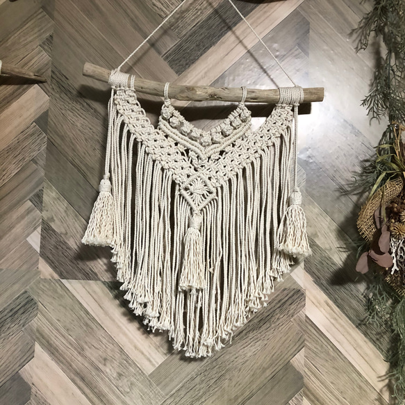 マクラメタペストリー 流木 予約中 流木マクラメ編みフラワー