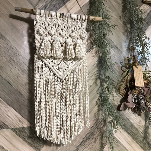 流木マクラメタペストリー#53 タペストリー・壁掛け yuki-weaving WS