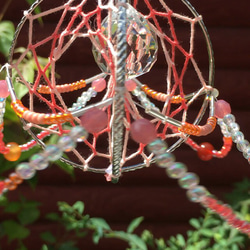 3D ドリームキャッチャー 立体 風鈴 天然石 タッセル ビーズ サンキャッチャー ピンク ボヘミアン ネイティブ 5枚目の画像