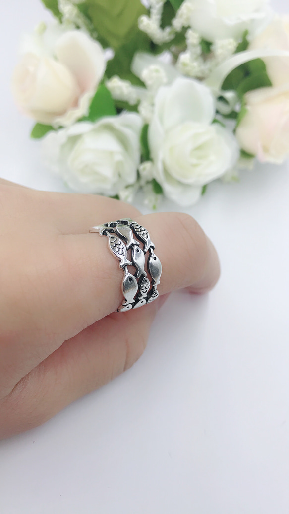 可愛いサカナの銀のオープンリング 指輪 シンプル 動物  シルバー【H1-1】 1枚目の画像