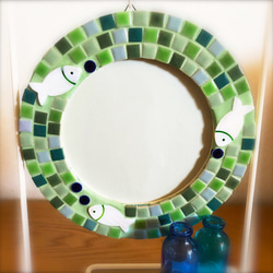 ✴︎:.｡淡いブルーの八角形鏡♪ (size20㎝/max23） ステンドグラス