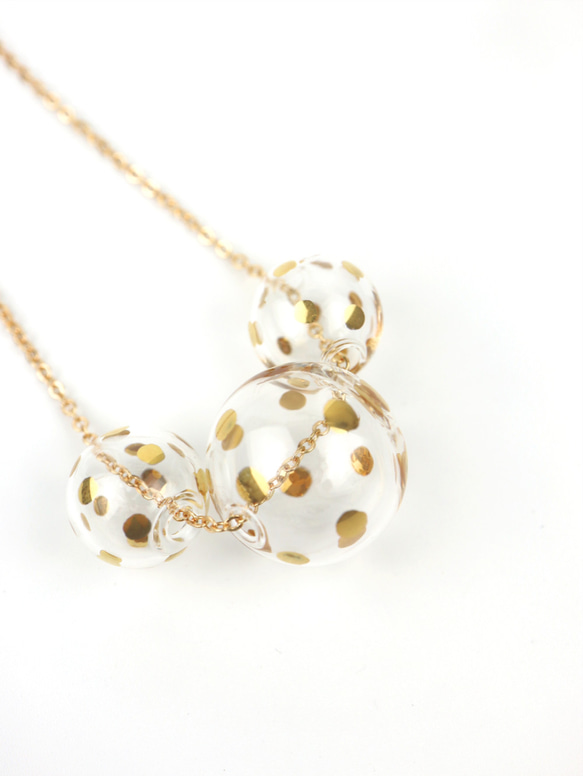 BACI - 真金彩繪波點玻璃球項鍊 Gold-paint polka dots bubbles necklace 第1張的照片