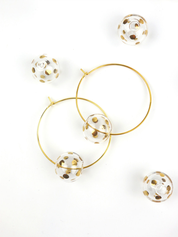 GIRO - 真金彩繪波點玻璃球耳環 Gold-paint polka dots bubbles earrings 第2張的照片