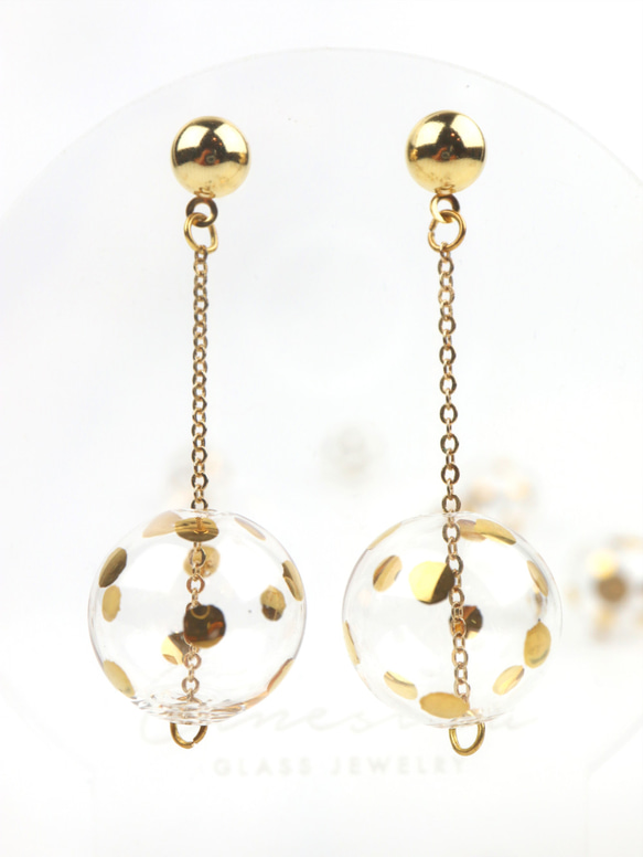 JEANNE - 真金彩繪波點玻璃球耳環 Gold-paint polka dots bubbles earrings 第1張的照片
