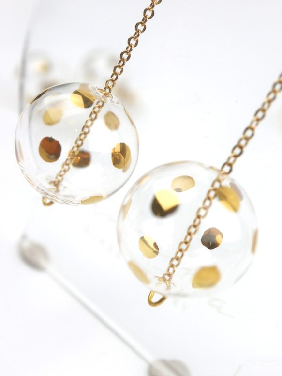 JEANNE - 真金彩繪波點玻璃球耳環 Gold-paint polka dots bubbles earrings 第2張的照片