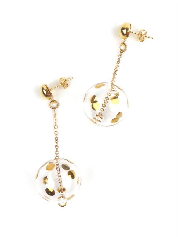 JEANNE - 真金彩繪波點玻璃球耳環 Gold-paint polka dots bubbles earrings 第3張的照片