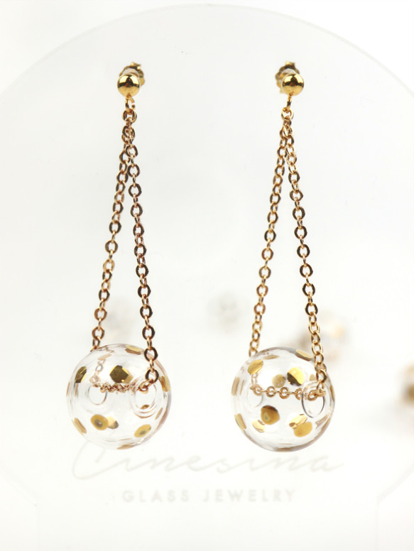 DINGDING - 真金彩繪波點玻璃球耳環 Gold-paint polkadots bubbles earrings 第1張的照片