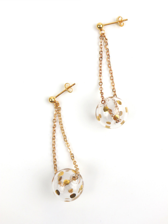 DINGDING - 真金彩繪波點玻璃球耳環 Gold-paint polkadots bubbles earrings 第2張的照片